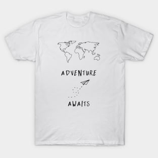 Adventure Awaits Map - Black T-Shirt